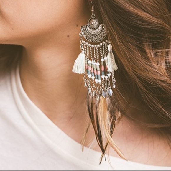 LAST ONE!! Feather Tassel Festival Earrings - Picture 2 of 3